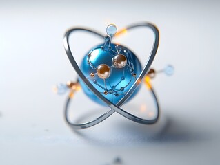 Poster - meticulously crafted 3d schematic of a technetium atom highlighting its electron and radiological pr