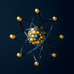 Poster - Highly detailed and technically accurate of a technetium atom showcasing its complex electron and nuclear structure in a way that emphasizes scientific precision and educational potential