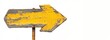 © David Zarzosa - A weathered wooden arrow sign painted yellow, pointing to the right on white background with copy space.