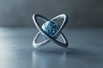 Poster - 3D model of a technetium atom showcasing its internal structure and the unique properties that make it valuable in medical imaging techniques presented in a clean minimalist setting