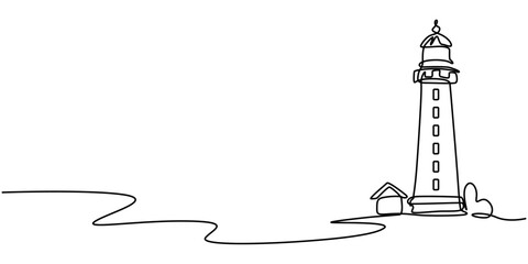 Aufkleber - Continuous one line drawing of lighthouse tower.Vector illustration, Continuous one line drawing of lighthouse tower on the ocean. One line drawing illustration of lighthouse tower. Searchlight pro.