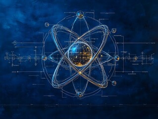 Poster - Highly detailed cutaway diagram of a technetium atom displaying its internal subatomic structure including protons neutrons