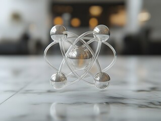 Poster - Transparent view of a technetium atom revealing its internal composition and complex subshells and orbitals with a lustrous silvery gray finish