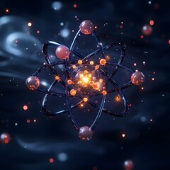 Poster - comprehensive 3d cross section of a technetium atom demonstrating its electron and highlighting its 