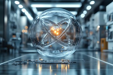 Poster - detailed 3d representation of a technetium atom showcasing its intricate electron structure and wide