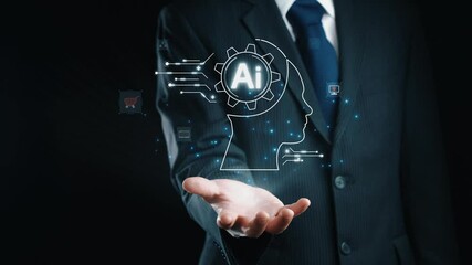 Poster - human interact with ai artificial intelligence brain processor in concept of ai artificial intellige