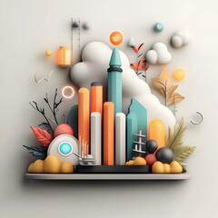 Poster - captivating abstract geometric data visualization with bar charts and line graphs featuring a vivid 