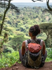 Canvas Print - Woman hiking on hill