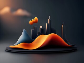 Poster - Undulating sound wave forms shimmering frequencies and kinetic energy create a mesmerizing multi dimensional audio visualization among the modernist architecture of a twilight metropolis