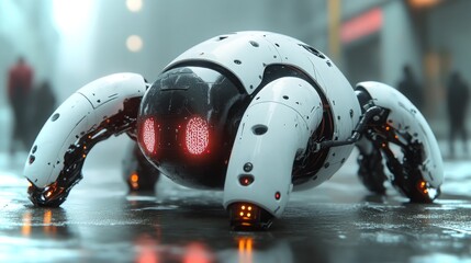 Poster - futuristic ai-powered exoskeleton in an urban environment showcasing advanced robotics technology