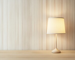 Poster - Serene Minimalist Lamp on Wood Surface with Soft Glow