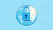 © SusDmi - globe with a three-dimensional lock on a blue background with a line network, graphic novel art, with white tones
