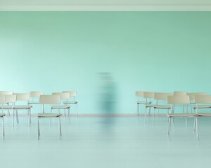 Aufkleber - Surreal Exam Hall Blurred Students in Minimalist Space