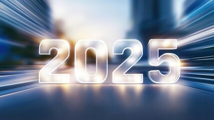 Poster - Glowing 2025 emerged from holographic cubes in mid-air, offering a dynamic perspective that embodies modernity and modular design.