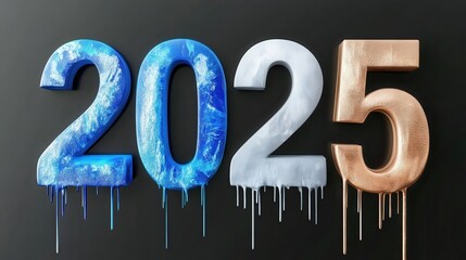 Poster - Creative explosion of paint forming 2025 on a black canvas, symbolizing artistic expression and inspiration.