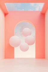 Poster - Surreal Pastel Dreamscape with Abstract Geometric Forms