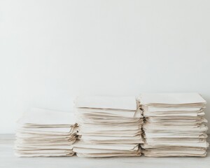 Poster - Serene Still Life of Stacked Papers in Minimalist Setting Evoking Historical Study and Timeless Learning