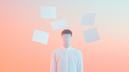 Poster - Surreal Minimalism Levitating Papers in Dreamlike Abstract Learning Environment