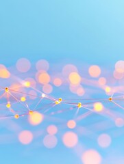 Fototapete - Glowing Network Lines in Soft Pastel Cityscape Community Communication Concept