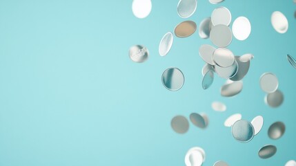 Aufkleber - Floating Metallic Circles on Blue Background Abstract Financial Concepts in Modern Art