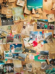 Fototapete - Unique photo collage displaying vibrant memories and creative organization on a textured background with ample copy space. Generative AI