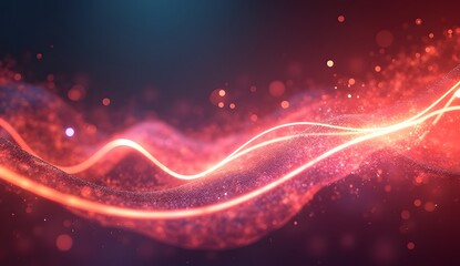 Poster - Abstract light lines of motion and speed with sparks of red color. Light everyday luminous effect. Semicircular wave. 
