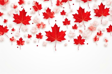 Poster - Red and pink maple leaves falling against a white background, perfect for canada day celebrations