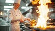 © anong - A chef passionately cooking at a high-end restaurant kitchen, using fresh ingredients and elegant plating techniques