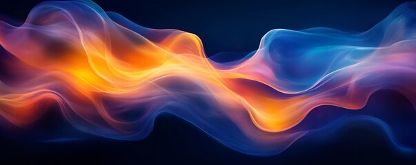 Wall Mural - Grainy background noisy blue yellow orange abstract glowing color wave, black backdrop vibrant dark banner poster design, Generative AI