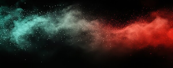 Wall Mural - Abstract background grainy green red glowing color shape, black backdrop noisy texture dark banner poster design, Generative AI