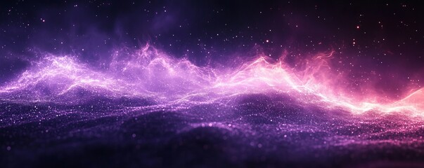 Wall Mural - Grainy gradient background purple pink abstract glowing color wave black dark backdrop, noise texture banner poster header design, Generative AI