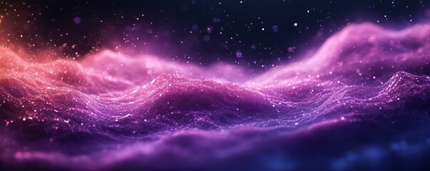 Wall Mural - Grainy gradient background purple pink abstract glowing color wave black dark backdrop, noise texture banner poster header design, Generative AI