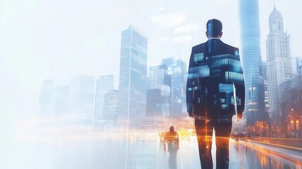 Poster - bright and optimistic representation of urban economics with creative light visuals on financial the