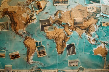 Leinwandbilder - Travel memories displayed on a world map with ample space for customization and creativity. Generative AI