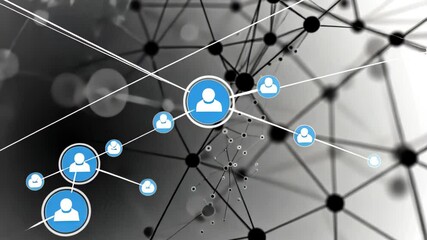 Poster - A complex design showcases interconnecting nodes and lines in black and white, symbolizing digital networks and data relationships across a modern, abstract background.