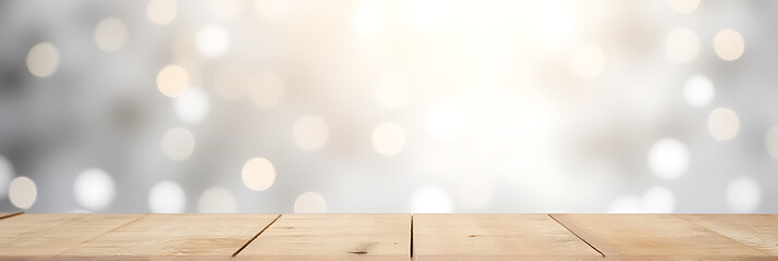 Aufkleber - Wooden table top with empty space on a white bokeh background suitable for Christmas and New Year celebration concept ideas._00001_
