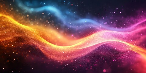 Wall Mural - Grainy color gradient background, abstract vibrant colors, grain texture, blurred orange purple green spots on black, Generative AI