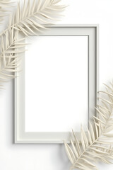Poster - White tropical leaf background adorns a picture frame in a simple yet elegant decorative design for a home decor aesthetic._00002_