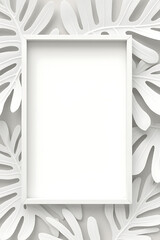 Poster - White tropical leaf background adorns a picture frame in a simple yet elegant decorative design for a home decor aesthetic._00003_