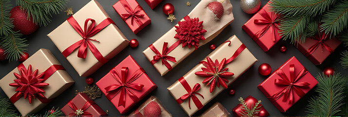 Aufkleber - Vintage Christmas gift box collection with plenty of copy space for a flat lay mock up template design._00001_