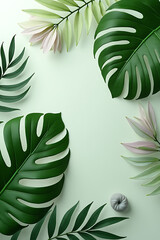 Poster - Tropical leaves with soft pastel colors are placed on a natural green foliage background in this botanical nature design concept._00001_
