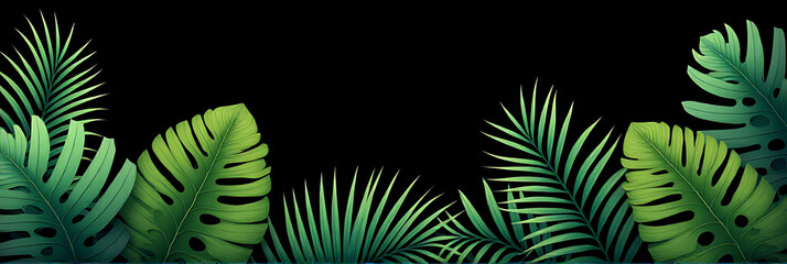 Poster - Tropical leaves on a black background make for an exotic abstract leaf decoration with vibrant foliage colors displayed._00003_