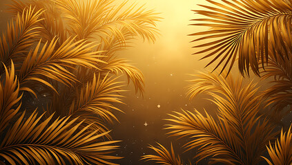 Poster - Tropical leaves in gold hue create a stunning abstract foliage pattern for space backgrounds and minimalist home decor._00002_