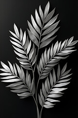 Poster - Tropical foliage plant in black and white on a space background, abstract leaf decoration design concept for unique interior spaces._00002_