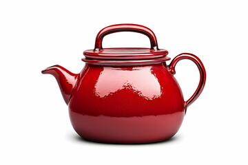 Red Enamel Teapot Studio Shot White Background Kitchenware.