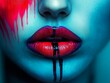 © Leo Rohmann - Creative close up of lips with dripping red and teal paint, evoking abstract sensuality and bold artistic expression through a surreal composition