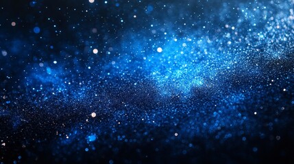 Wall Mural - Blue grainy gradient glowing abstract colored light shape on black noise texture background copy space, minimal wide banner web header cover poster design, Generative AI