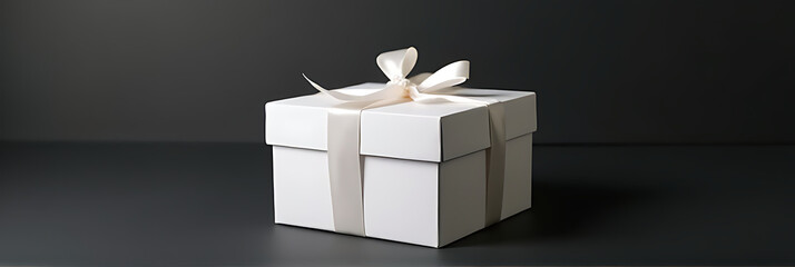 Poster - Simple white gift box in DIY style on a dark background conveys elegant giving and anniversary celebration concepts ideas._00003_