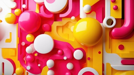 Poster - Vibrant, abstract composition of overlapping, brightly colored spheres, geometric shapes, and swirling lines, creating a dynamic and playful visual experience