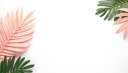 Aufkleber - Pastel colors adorn tropical leaves set against a clean white backdrop providing plenty of creative design space freely._00002_